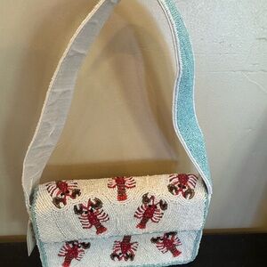 Beaded Lobster White & Aqua Shoulder Bag